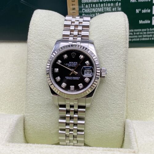 Rolex Datejust 179174 cadran noir or acier cadran diamant boîte de montre pour femmes papier - Photo 2 sur 6