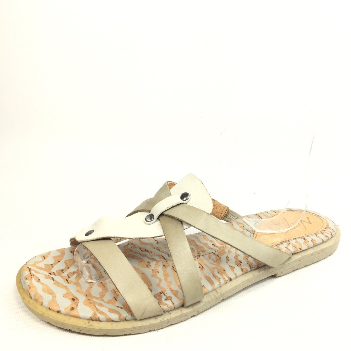 Nava Zephyr Womens Size M Grey/ White Leather Slide Flat Sandals