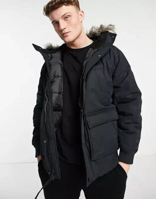 American Eagle Outfitters Expedition Bomberjacke isoliert Kunstfell Kapuze schwarz