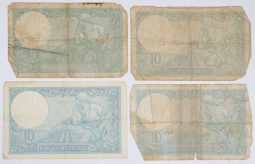 1940 France 10 Franc Bank Notes Vintage WWII Era Paper Currency Lot of 4 - Picture 2 of 2