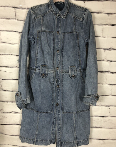 Free People Denim Sz S Long Sleeve Dress Four Pockets Snap Closure Jean Dress - Picture 3 of 8