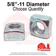 5/8"-11 Grade 2 Steel Square Nuts Zinc Clear Coarse Thread (Pick Quantity)