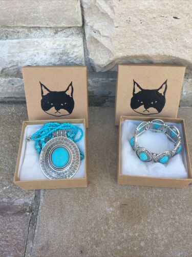 Fantasy Metalic  - Green Stone Bites Necklace/Bracelet Set- Gift - Cat Case New - Bild 1 von 11