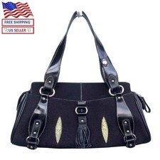 Black Genuine Stingray Skin Leather Women’s Shoulder Bag Purse
