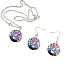 Grateful Dead Steal Your Face Necklace Earring Gift Set Glass Cabochon Pendants