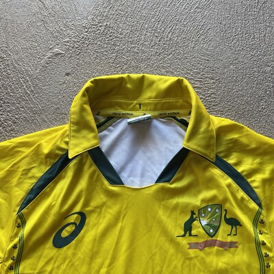 Australia Jersey Mens Medium Yellow ASICS Cricket Shirt 2008 Kit