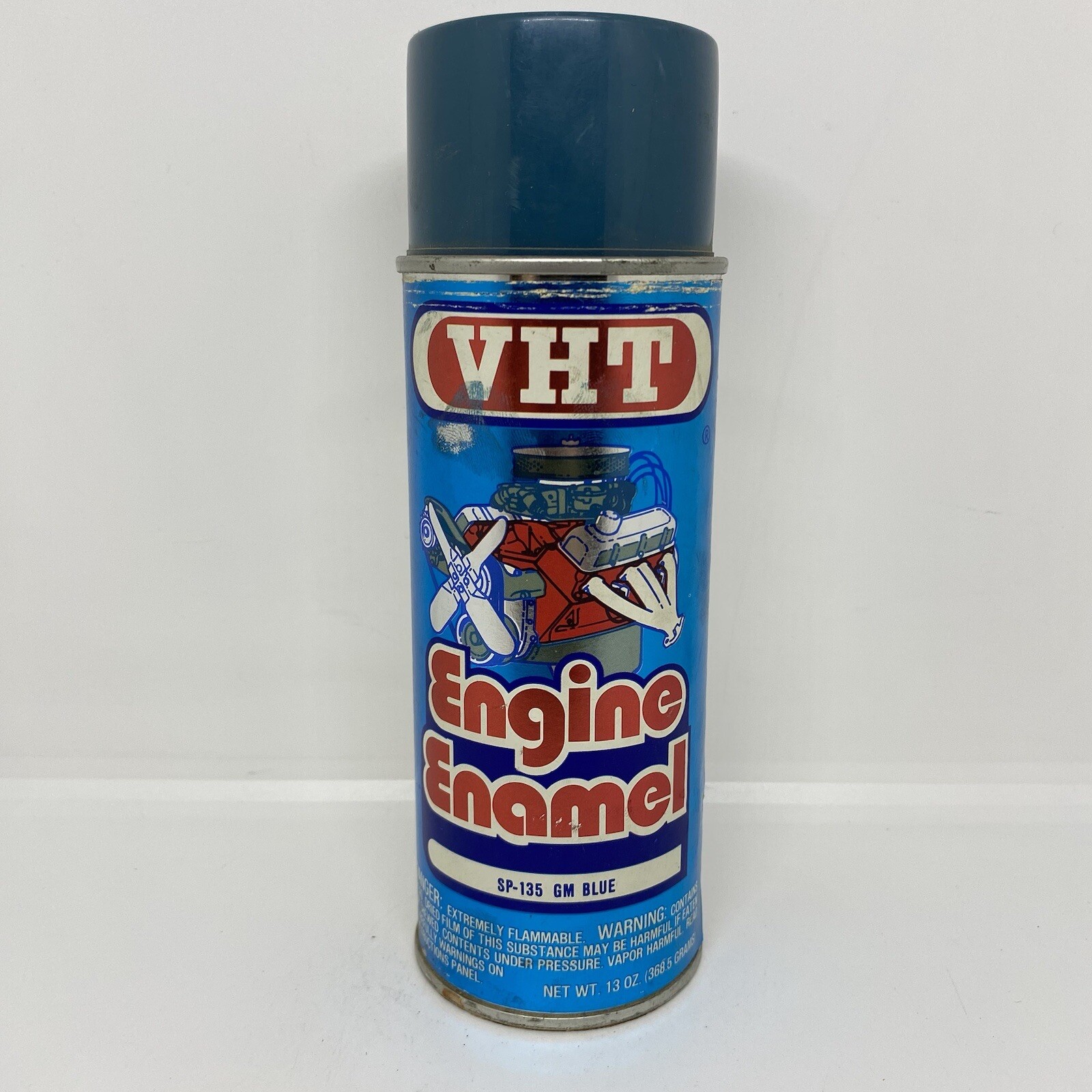 Vintage VHT GM BLUE SP135 Engine Enamel paper label spray paint can