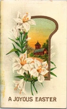 Vintage Antique Postcard Easter Blessings Country Church Divine Flower Art  P01