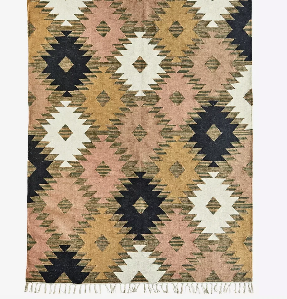 Handwoven Cotton Rug, Geometric Orange, Black, Pink Runner Hallway Mat Carpet - Image 2 of 4