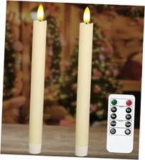  2 PCS Upgraded Real Wax LED Flameless Taper Candles with Remote, A-Ivory-2PC