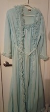 Vintage Mid 20th Century Blue Luxury Nightgown Peignoir Robe Set UK Rare