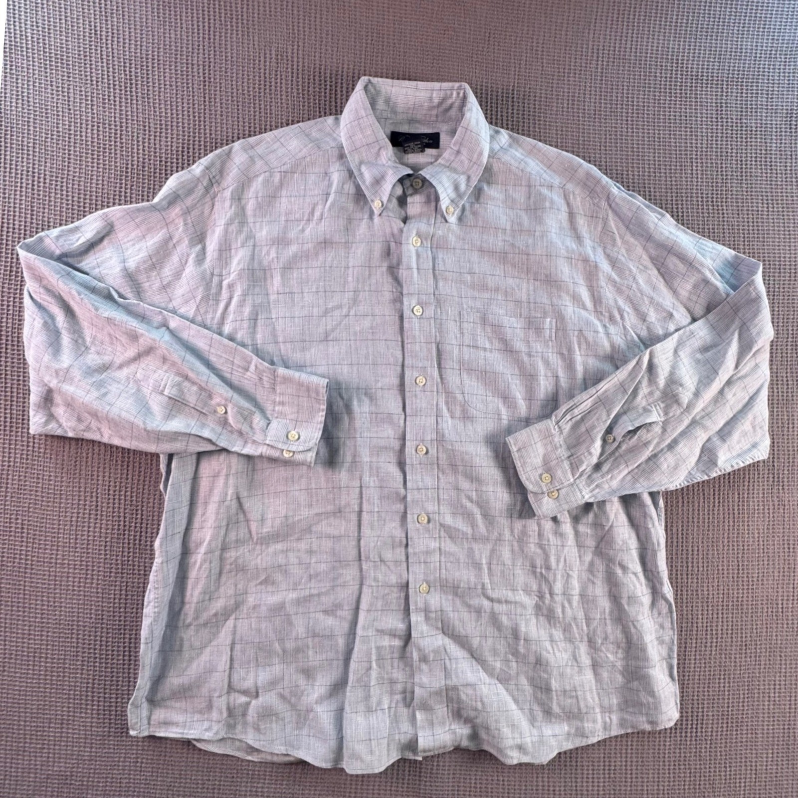 Brooks Brothers Irish Linen Button Down Shirt Mens XL Window Pane Vintage 90s