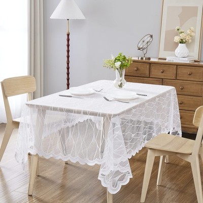 DECOPOTS White 60 x 120 inches Lace Tablecloth | Rectangle Tablecloth with Mo...