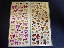 Japanese Kawaii Glitter Sticker Set Bear Ribbon Heart Scrapbooking 2 Sheets
