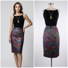 Vintage 80s Emanuel Ungaro Parallele Metallic Jacquard Brocade Skirt Modern 4