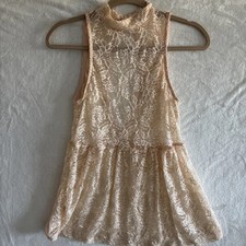 Vintage Y2K Charlotte Russe Lace Babydoll Top Tunic M Made In USA Pink Sheer