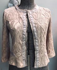 Lace Mini Jacket W 2 Hook N Eye Closure Cream/fawn Colors Lace On Neutral Shell