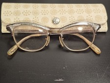 Vintage 1950s Gaspari Cat Eyes Eyeglasses Frame 12K GF Alum44 W Orig. Case 125mm