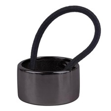 , Black Ponytail Hair Ties Holder Cuff Metal Circle Elastic Band for Women Girls