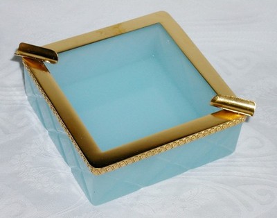Murano Cenedese Hellblau OPAL Messing Aschenbecher Ashtray hollywood regency