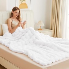 Furry Blanket King Size Soft Faux Fur Throw Fuzzy King 90"W x 108"L White