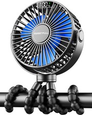 SWEETFULL Portable Stroller Fan with LED Display, 4 Speed S, Black