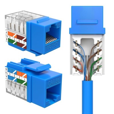 PCS CatE Keystone Ethernet Wall Jack Punch Down UTP Degree Angled Blue