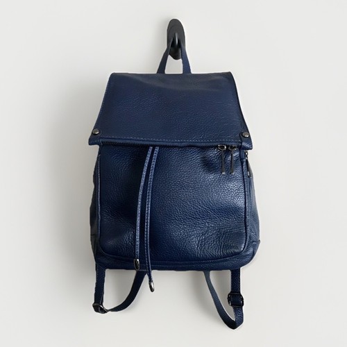 Vera Pelle Blue Pebbled Genuine Leather Backpack Made In Italy