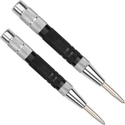 Super Strong Automatic Center Punch - 6 Inch Black Steel Spring Loaded Center Ho