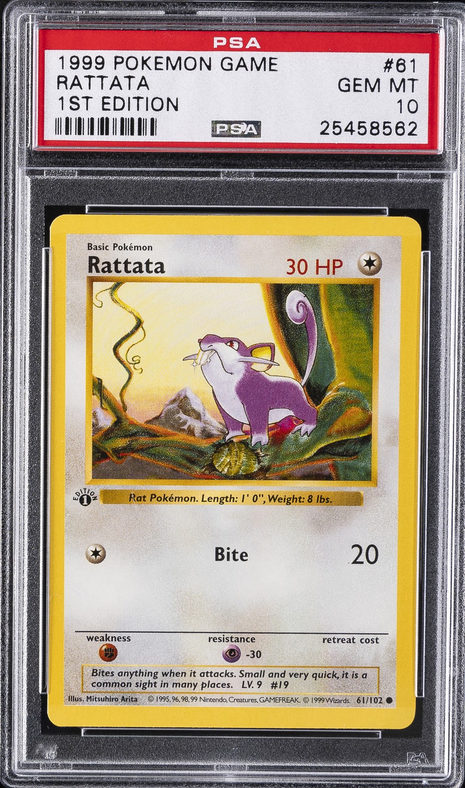 1999 POKEMON BASE SET 1ST EDITION #61 RATTATA PSA 10