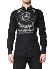Dolce & Gabbana Black White Bandana GOLD Formal Dress Men's Shirt Authentic