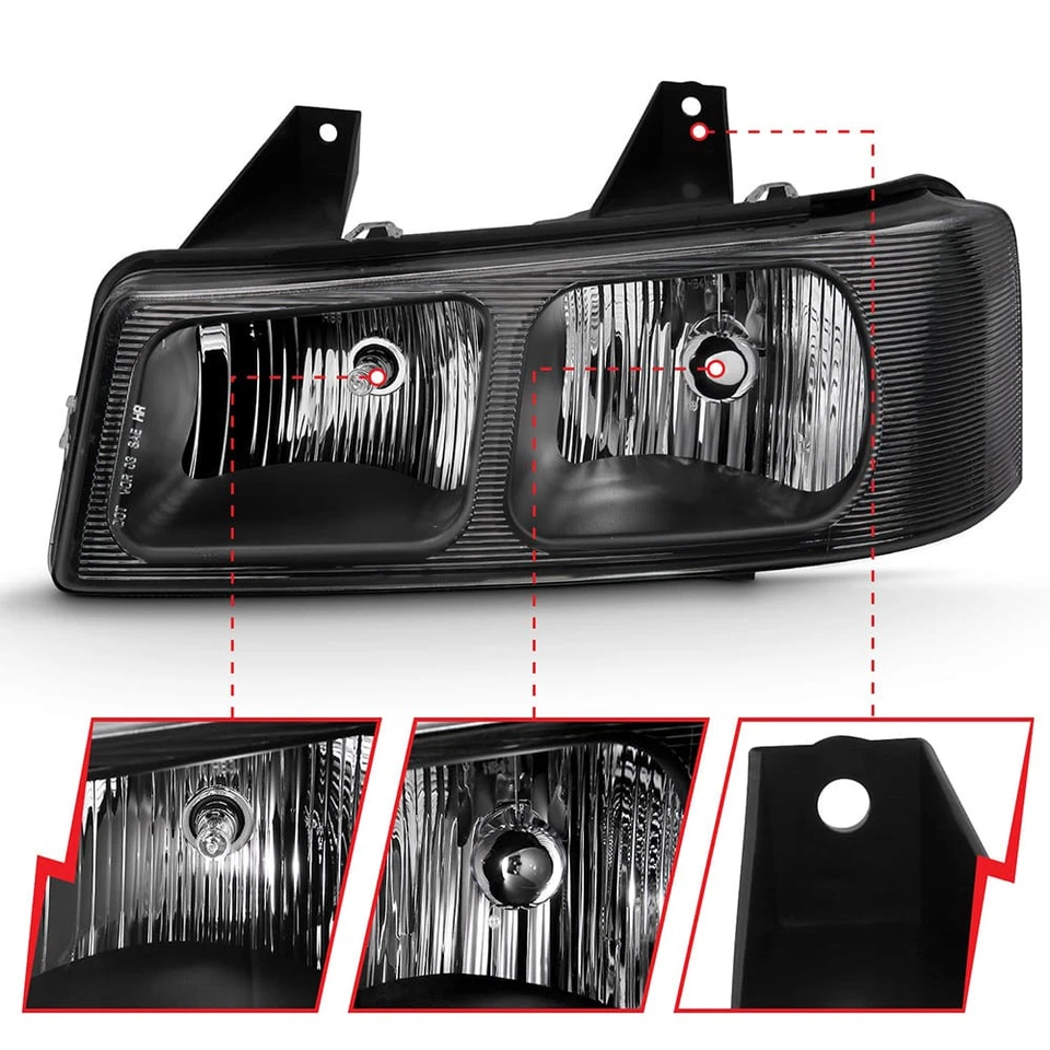 Juego de faros de cristal de lente transparente negro para Chevrolet Express 2500 2003-2017 Foto 2 de 4
