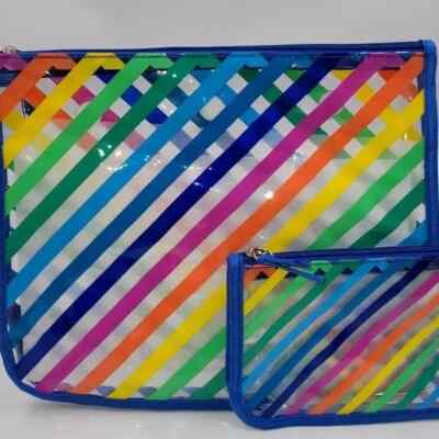 Bogg Bags Clear Designer Zipper Insert (Set of 2) Travel Organizer RAINBOW STRIP