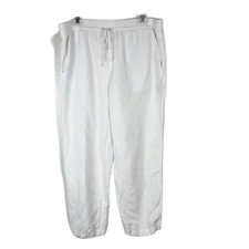H&M White Linen Pants Women Large Pull On Garter Waist Straight Leg Loose Bottom