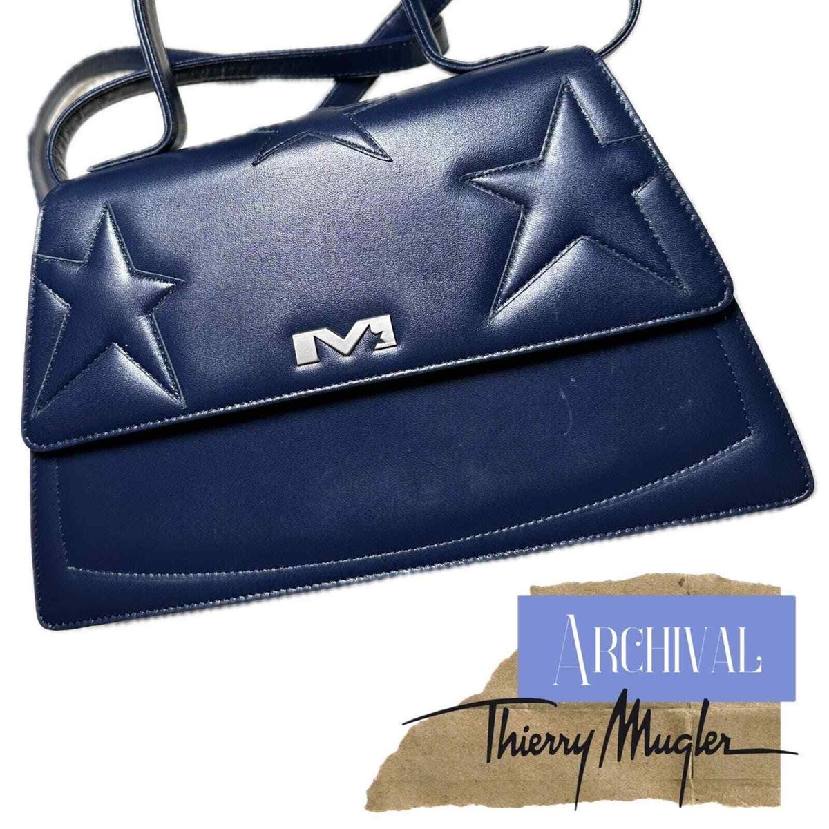 Archival 80s Thierry Mugler Navy Blue Star Stitched Handbag | eBay