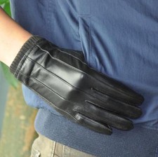Men's Genuine Sheep Leather Touch Screen Wrist Gloves Fleece lining 4 Lines