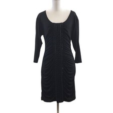 Gianni Binni Black Ruched Beaded Bodycon Dress Womens Small 3/4 Sleeve