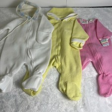 Vintage 80's Set of 3 Fleece Bundler 0-3 Month Footed Sleeper 2 Hooded