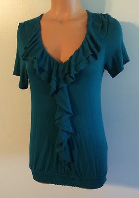    Women's Size Small Twenty One Blouse Rayon SS Shirt V Neck Stretch Top Nice!