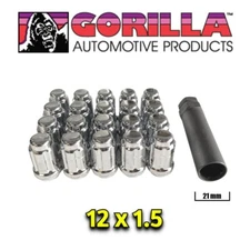 20 Gorilla Spline Tuner Lock Acorn CHROME Lug Nuts With Key 12x1.5 Wheels Rims T