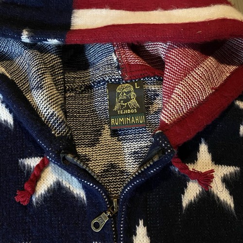 VTG Tejidos Ruminahui America USA Flag Hooded Sweater Jacket Size L - Picture 3 of 5