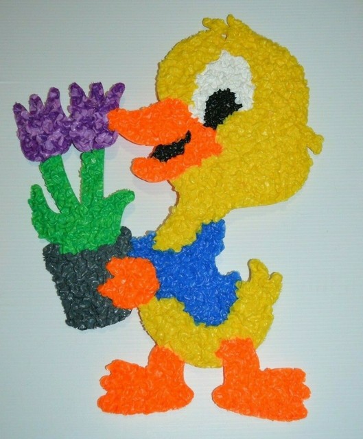 Easter Blue Dressed Duck Tulips Melted Plastic Popcorn Decoration