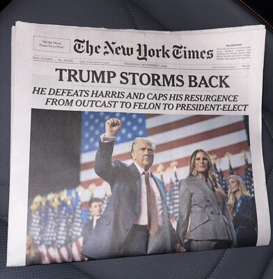 New York Times - Trump Victory 2024 US Presidential Election Historic Newspaper
