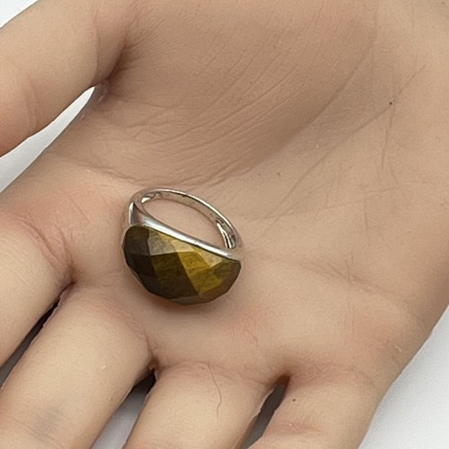 Sterling Silver Ring Faceted Brown Stone Unisex Size 8 READ - Picture 6 of 7