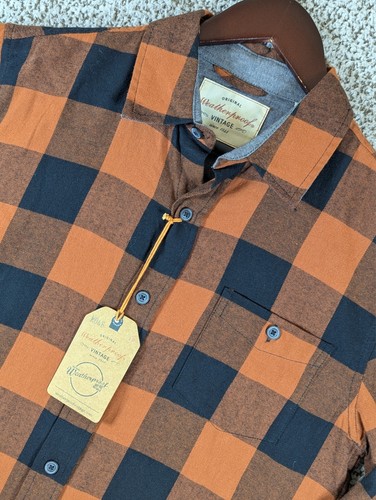 Wetterfest Buffalo Karo Flanell Knopfleiste Herren klein orange schwarz kariert neu mit Etikett