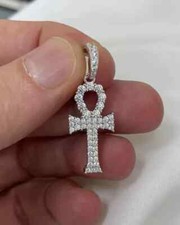 2CT Round Cut Lab-Created Diamond Women Ankh Cross Pendant 14K White Gold Plated