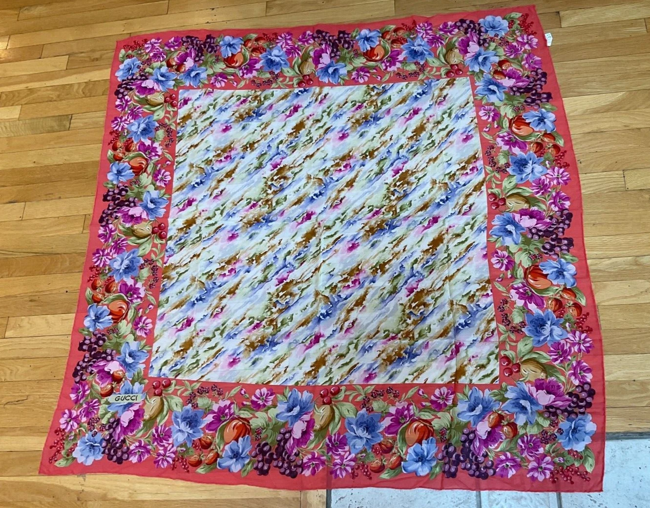 Écharpe/écharpe vintage Gucci extra large multicolore 100% soie avec bordure florale