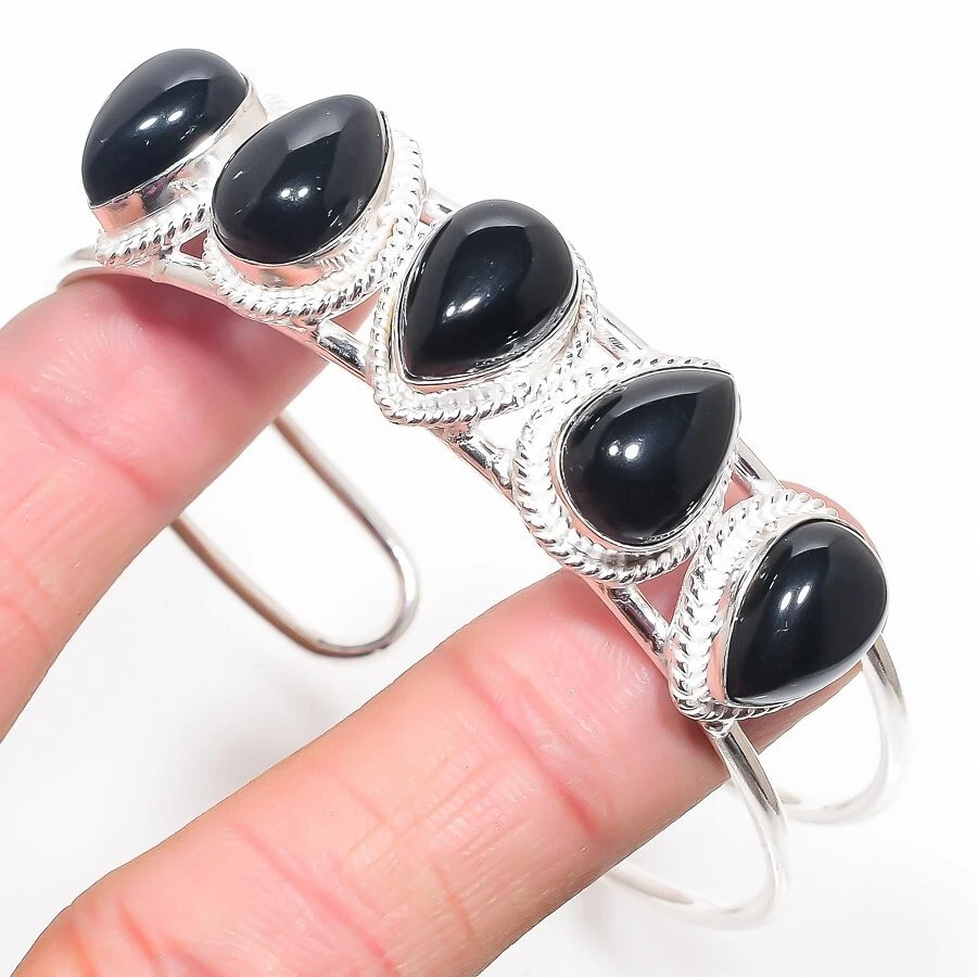 VALENTINO Bracciale Balck Onice Gemma Fatto a Mano Argento Sterling 925 Regolabile