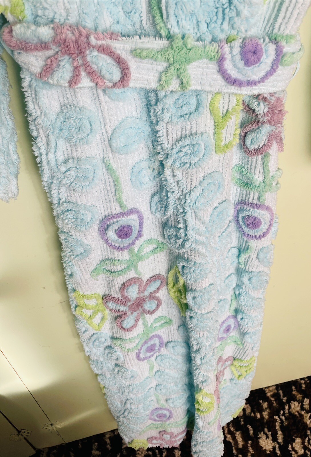 Vintage 90s Blue Floral Chenille Canyon Group Robe Size Small RARE