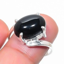 Black Onyx Gemstone Handmade 925 Sterling Silver Jewelry Ring Size 8 US 